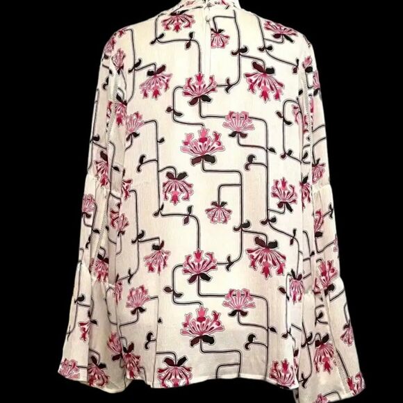 Ann Taylor White Floral Bell Sleeve Ruffle Blouse - Picture 2 of 9
